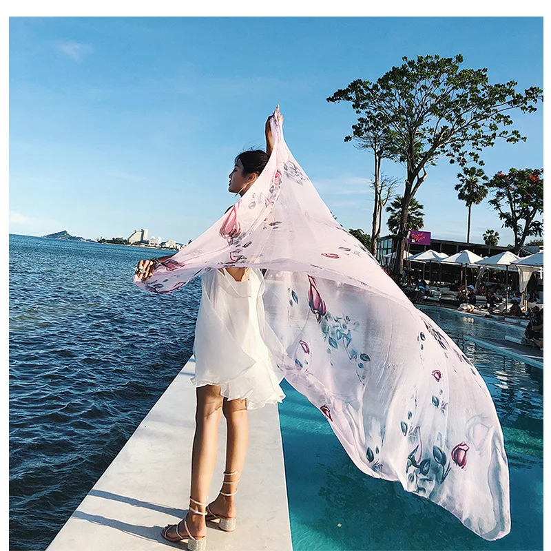 2018 Большой Цветочный Мягкий шарф женский летний пляжный солнцезащитный платок