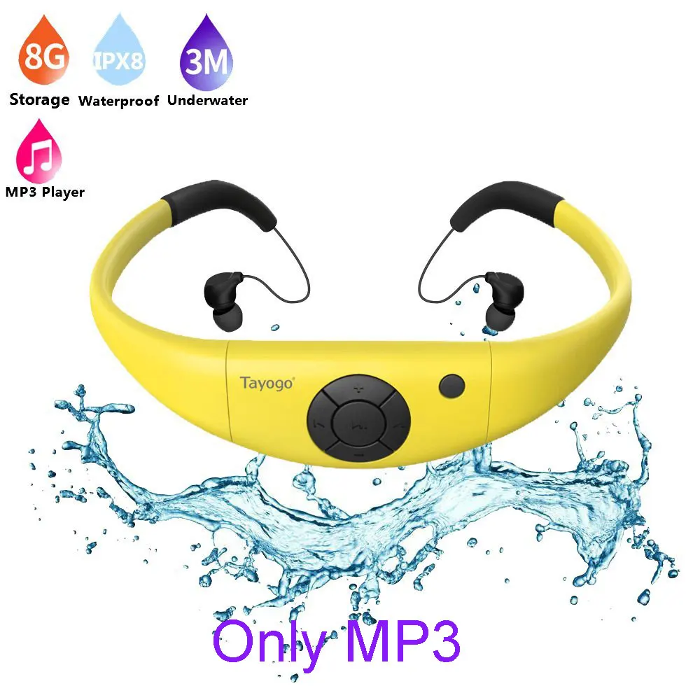 Yellow only MP3 Tayogo плавательный водонепроницаемый MP3 музыкальный плеер наушники спортивные IPX8 bluetooth с fm-радио bluetooth шагомер для плавания Mp3 - Цвет: Yellow only MP3