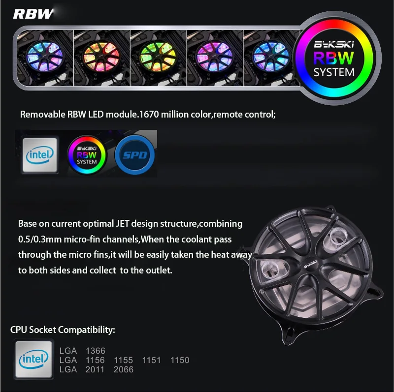 Bykski cpu-WH-X cpu блок водяного охлаждения с RBW светодиодный световой комплект для Intel Socket LGA 115x LGA 2011 LGA 2066 LGA 1366