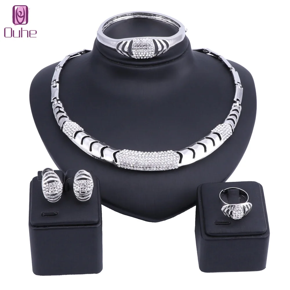 Women Dubai Gold Color Crystal Jewelry Sets Costume Design Brand Nigerian Wedding Necklace Ring Fashion African Beads | Украшения и