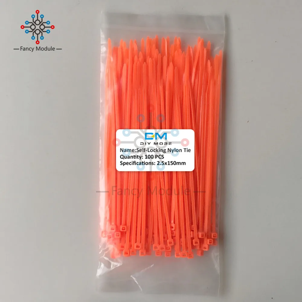 Orange 100 шт красочные нейлоновые кабельные маркерные стяжки, этикетки провода ремни, самоблокирующийся пластиковый нейлоновый кабель, 12 цветов 2,5*150 мм - Цвет: Orange