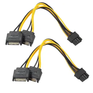 2 шт. Двойной 15-контактный SATA штекер к PCIe 8Pin(6 + 2) штекер PCI Express PCI-E видеокарта разделитель адаптер кабель питания