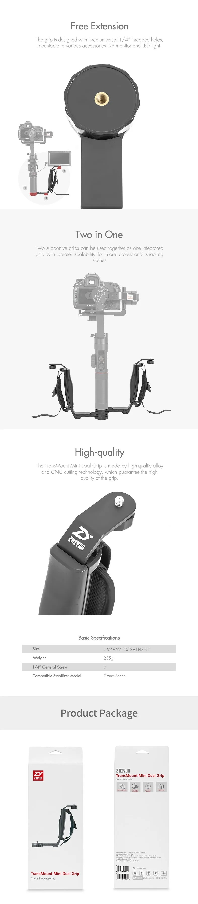 Zhiyun кран 2 V2 кран м плюс Gimbal аксессуары Transmount мини двойной захват L кронштейн Rig ремешок для монитора/светодио дный/микрофон