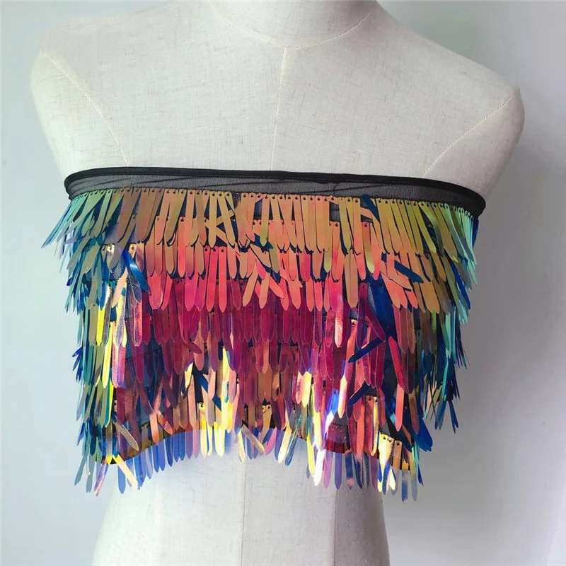Для женщин без бретелек с бахромой, с кисточками со стразами укороченный Топ Мода ручной работы Вечерние застежкой-молнией на спине, женские пикантные праздничные Топ, футболка, рубашка на бретельках