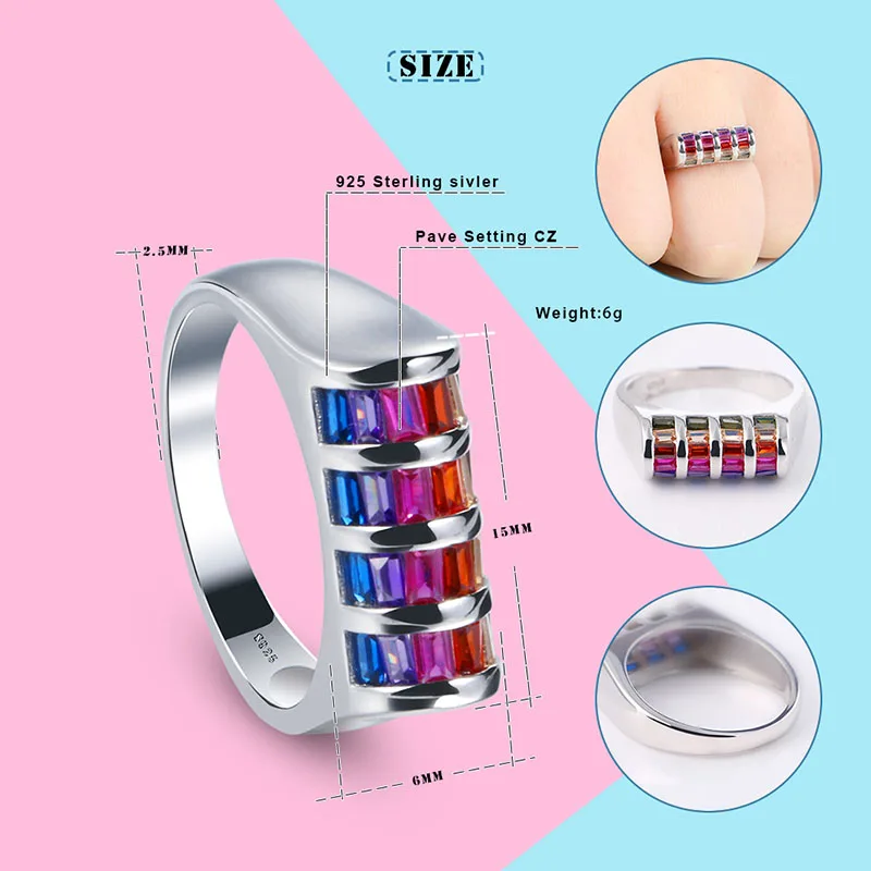 Женское кольцо из серебра 925 пробы с разноцветным фианитом|Кольца| |