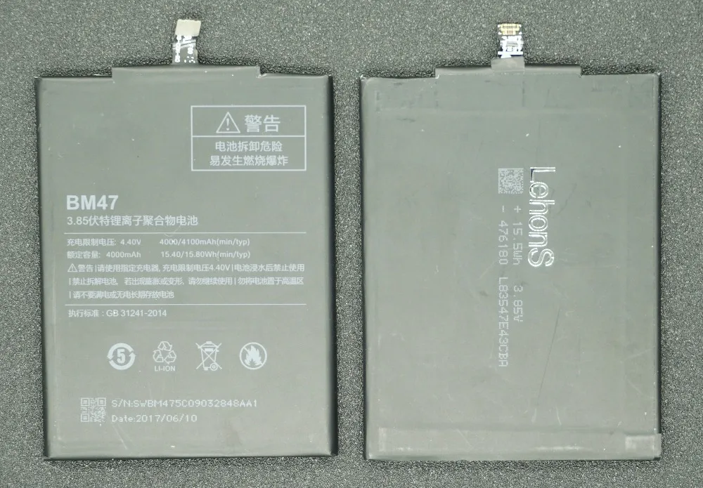 LehonS 4000 мАч/15.4Wh запасная батарея для мобильного телефона Xiaomi Redmi Hongmi 3 S 4X 3X Pro BM 47/BM47