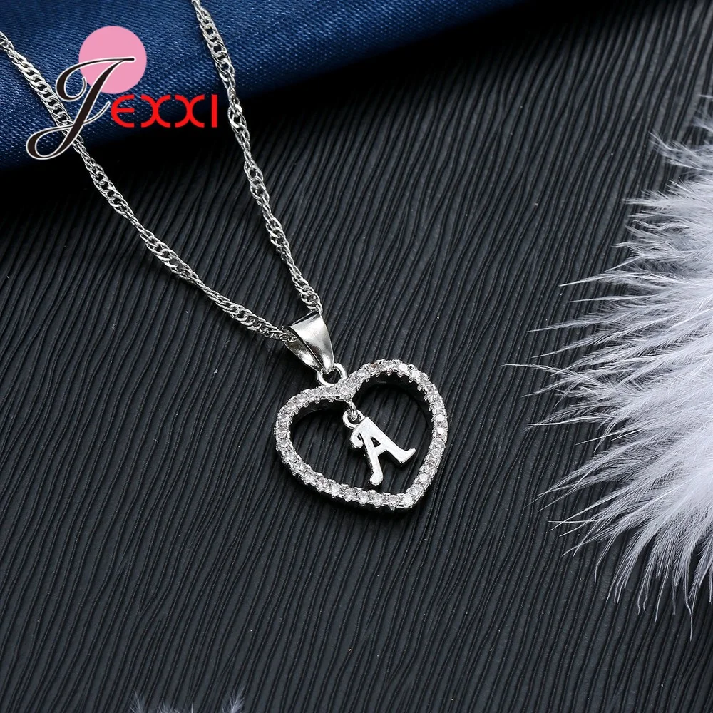 Fast Shipping 925 Sterling Silver Necklace Pendant Earrings Sets for Women Hot Letter Shape with Hollow Heart Crystal Set | Украшения и