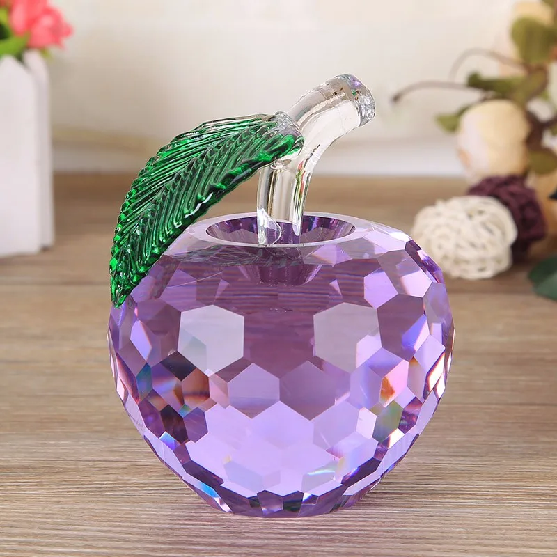 

55mm Faceted Crystal Apple Figurines Miniatures Glass Fruit Crafts Paperweight Gift Home Decoration Accessories