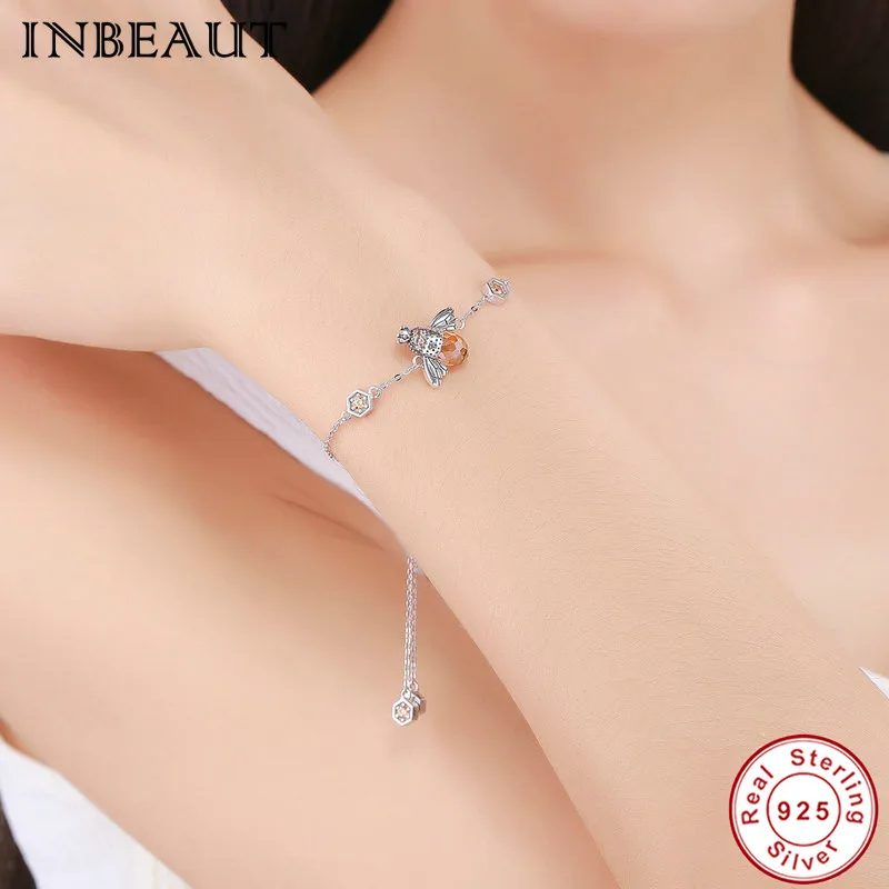 Женский элегантный браслет INBEAUT с бусинами в виде пчелы из серебра 925 пробы