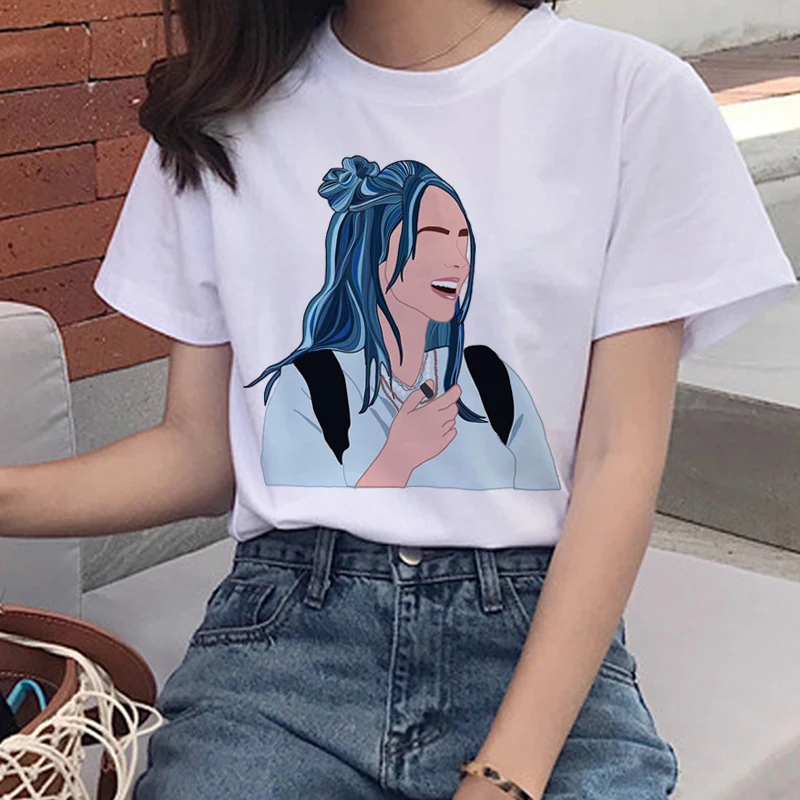 Billie Eilish Harajuku Ullzang Футболка женская футболка с графикой Bad Guy Эстетическая забавная футболка с героями мультфильмов 90s хип-хоп футболки женские