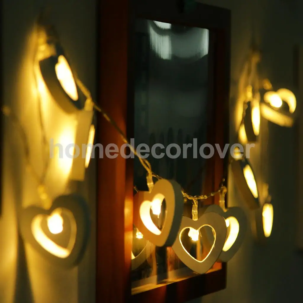 Романтические деревянные в форме сердца батареи 10 лампочек управляемые провода