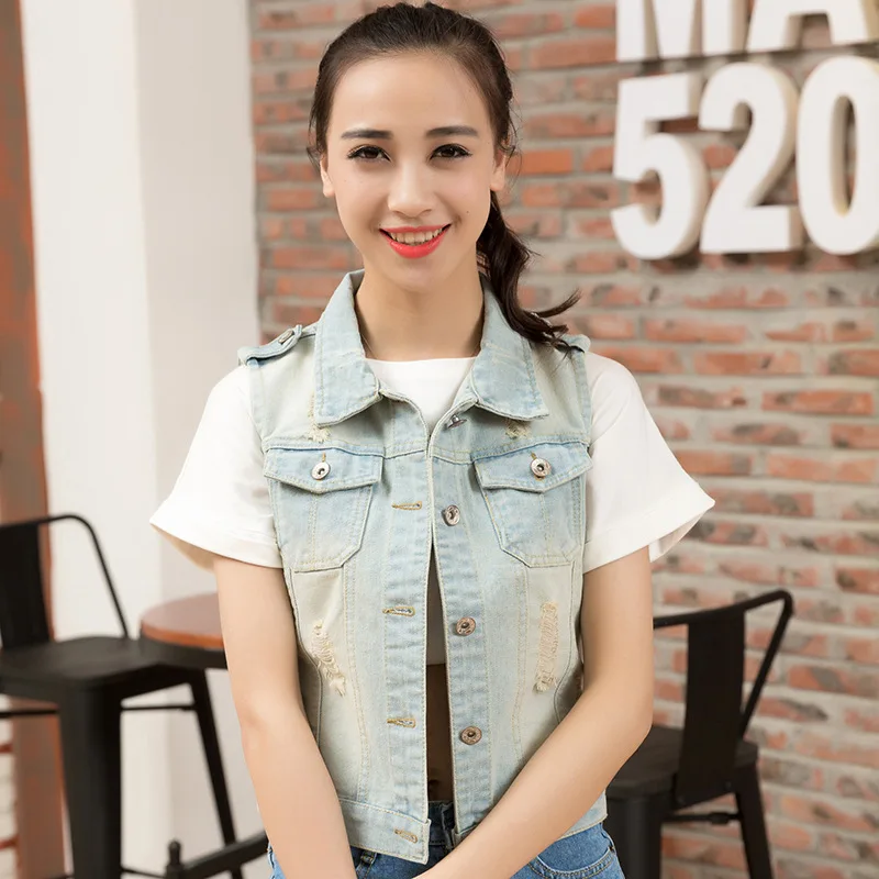 

2018 summer hole cowboy coat of cultivate one's morality female brief paragraph small sleeveless denim Fashion jacket