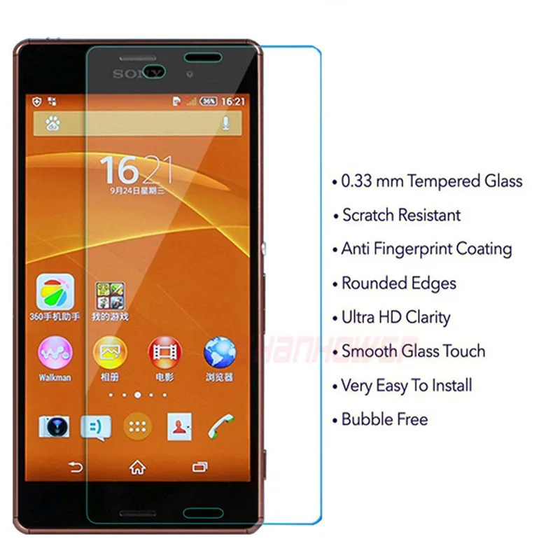 Защитное стекло закаленное 9H для Sony Xperia Z3 D6603 D6616 D6633 D6643 D6653 L55t L55U|Защитные стёкла и