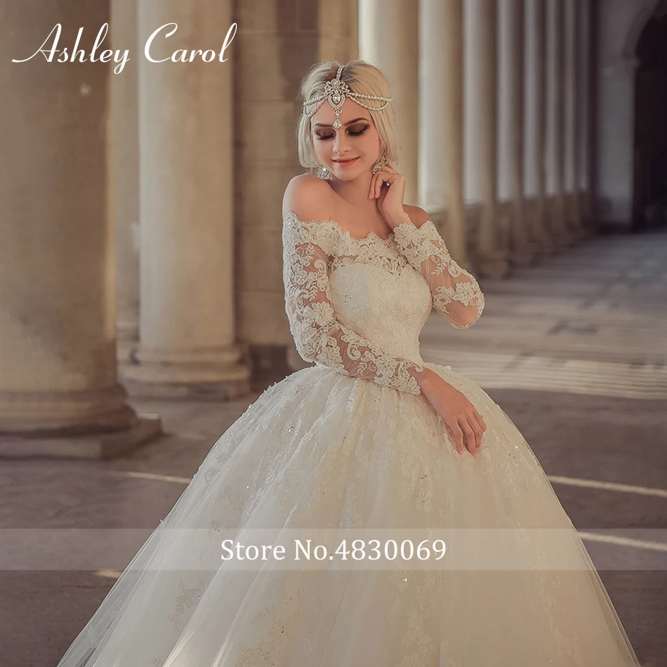 Ashley Carol сексуальный вырез «сердечко» кружевное роскошное бальное платье с длинными рукавами свадебное платье Элегантное свадебное платье для принцессы Vestido De Noiva