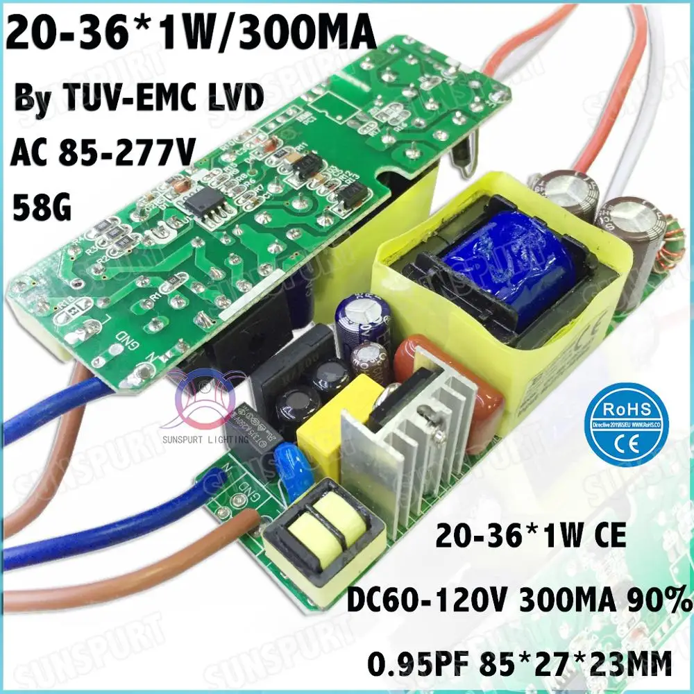 5-20 штук TUV-CE EMC LVD PF внутри 36 Вт AC85-277V светодиодный драйвер 1-36Cx1W 300 мА DC2-120V постоянный ток для светодиодный лампы