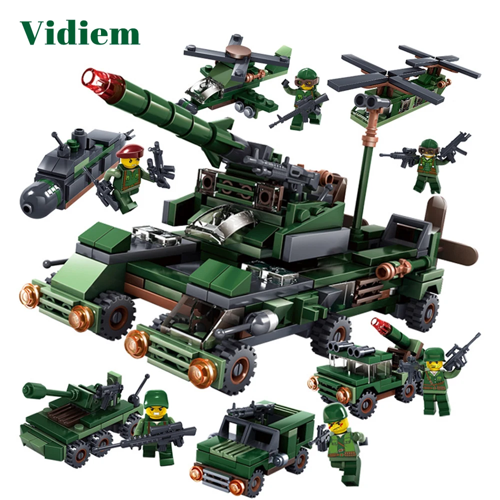 Vidiem творческие развивающие строительные блоки игрушки для мальчиков DIY 6 в 1 танк