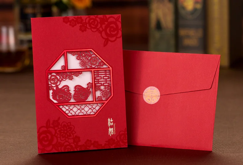 50 шт., китайская открытка с надписью «Lovebirds and Double Happiness Wedding Invitation Card Вечерние
