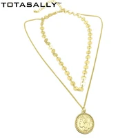 totasally vintage style coins pendants necklaces 2 layered chains women choker necklace ladies jewelry gift for party show