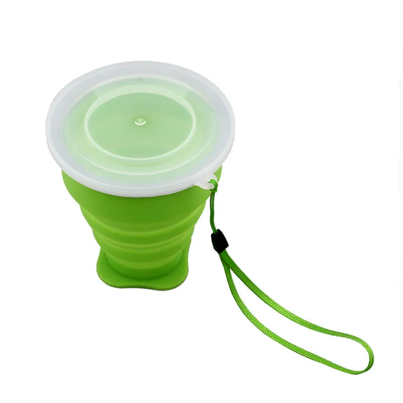 Portable Collapsible Metal ring Transparent Cover Cup Creative Outdoor Travel Folding Retractable Drinking Cups 240ml