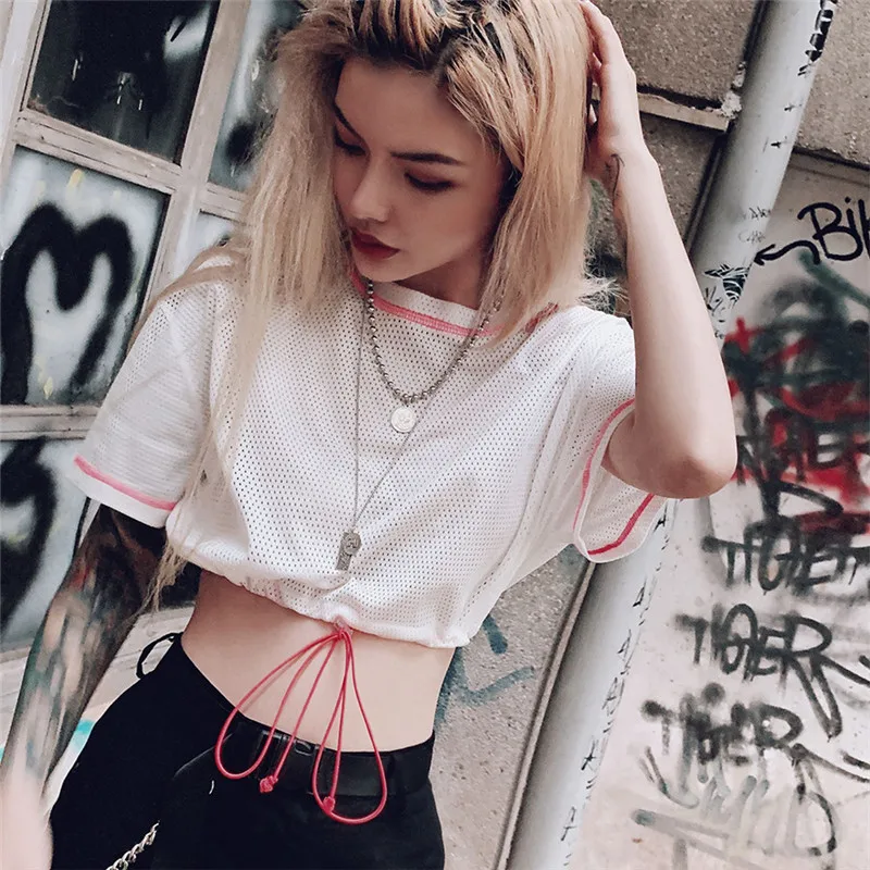 Женский сексуальный сетчатый топ с коротким рукавом базовый полуоткрытый