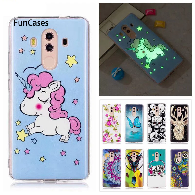 Светящийся чехол для huawei mate 10 Pro чехол Цветочный единорог мультфильм корпус телефона Fundas для huawei mate 10 Pro мягкие силиконовые чехлы