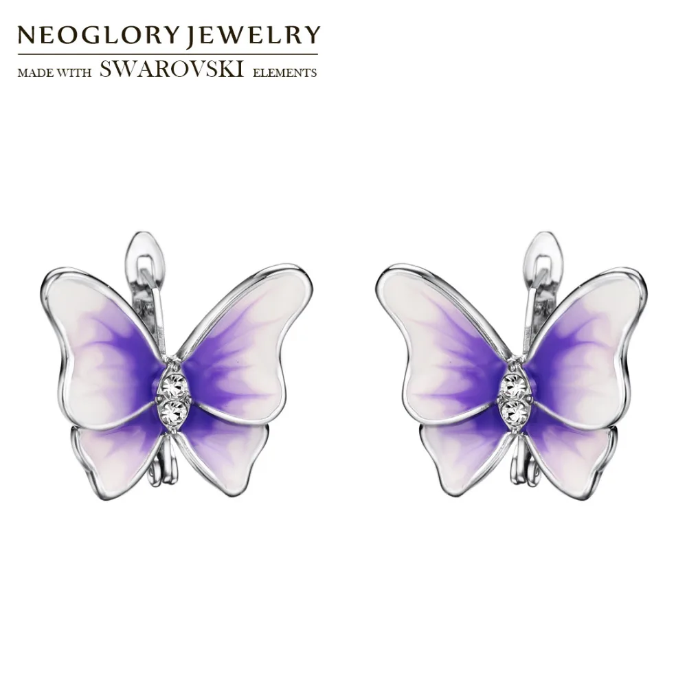 

Neoglory Австрия Стразы и эмаль серьги-гвоздики романтическая бабочка дизайн милая девушка Ежедневно Оптовая Продажа подарок для модных
