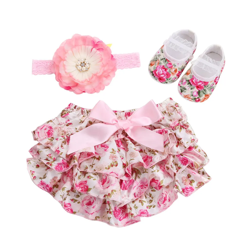 Комплект из 3 предметов с цветочным рисунком шорты для малышей трусики оборками