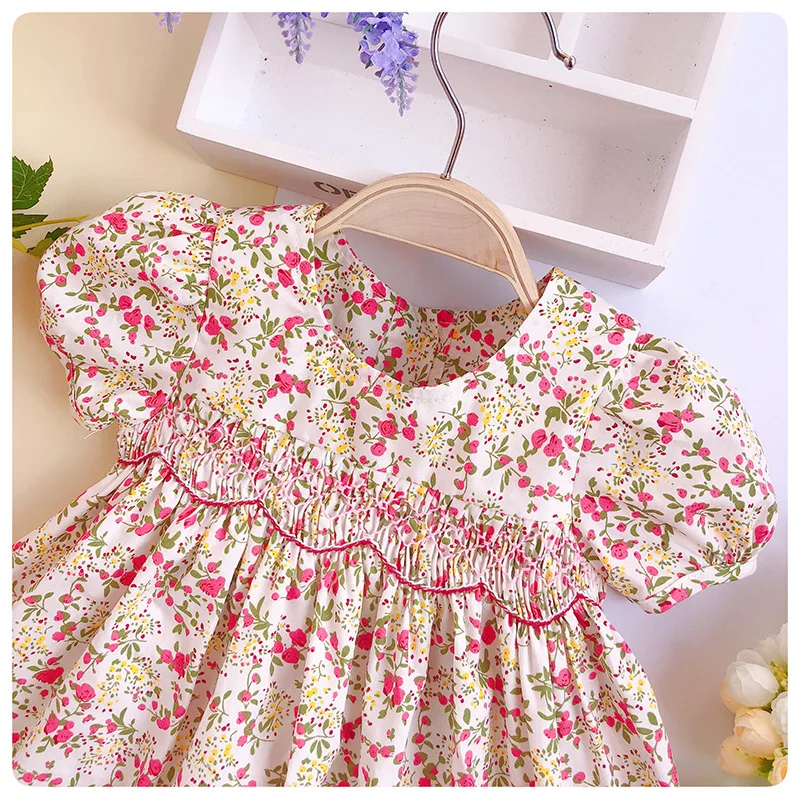 Girl Smocked Dress Summer Cotton Flower Fashion Baby Boutique Clothes Kids Party Princess Beautiful G108 | Детская одежда и обувь