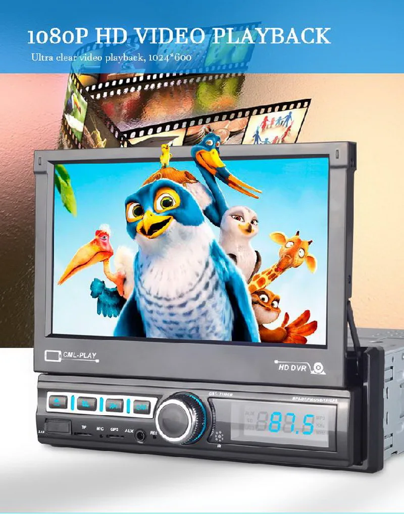 Автомобильный gps-навигатор, радио для автомобиля, 1 DIN, радио, Кассетный плеер, выдвижной, Bluetooth, Авторадио, 7 дюймов, u-диск, воспроизведение