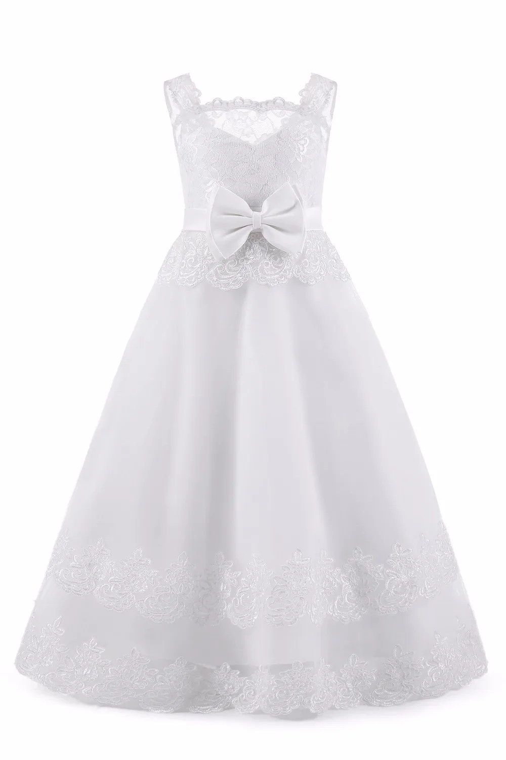 Girls Wedding Dress Girl Princess Party White New First Communion Ball Gown Birthday Clothes for kids 2-13 year | Детская одежда и