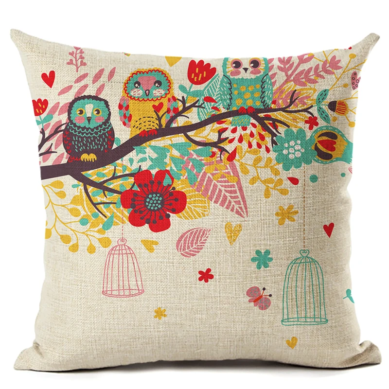 Современная простая подушка Пара птиц и романтических деревьев теплый семейный