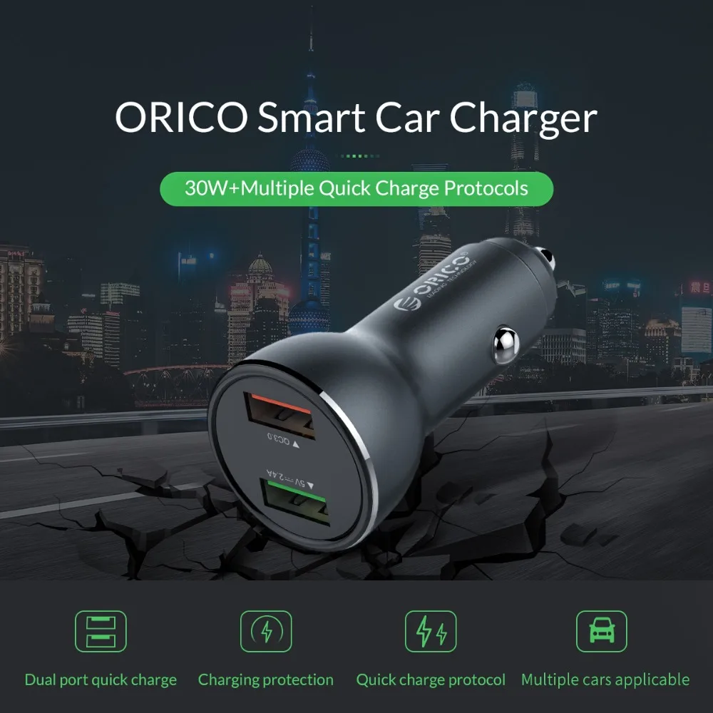 Устройство зарядное автомобильное ORICO QC3.0 с мини USB портом и двумя