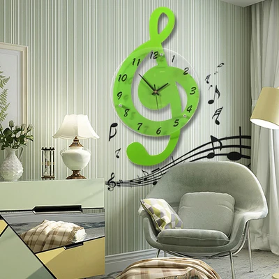 Green Музыкальная комната настенные часы Мода, креативная личность кварцевое украшение искусство немой комната для игры на пианино Кофейня художественный мультфильм - Цвет: Green