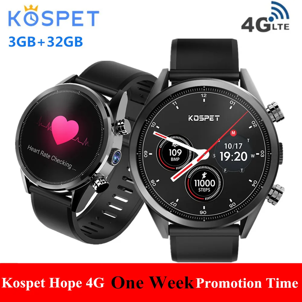 Kospet Hope 4G Smartwatch телефон Android 7 1 четырехъядерный 3 ГГц ГБ 32 8.0MP камера IP67 BT V4.0