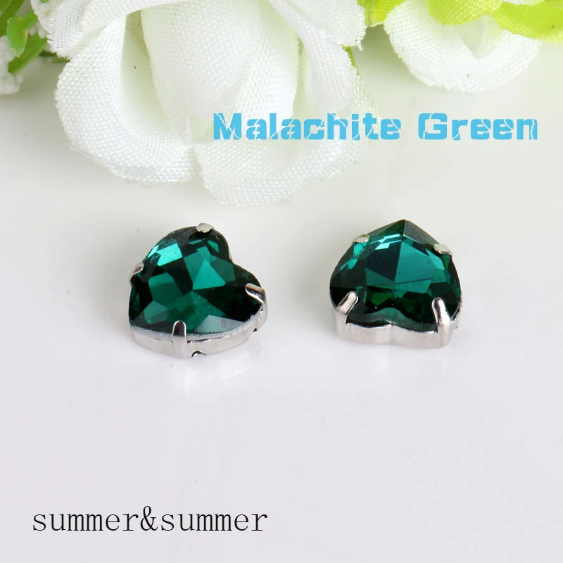 Шитье! Мелацитовые зеленые стеклянные кристаллы в форме сердца Стразы с когтями