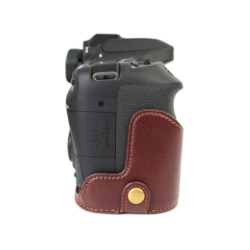 Натуральная Кожа Камера сумка чехол половина тела для Canon EOS 90D 80DII 80D 70D 60D DSLR с отверстием батареи