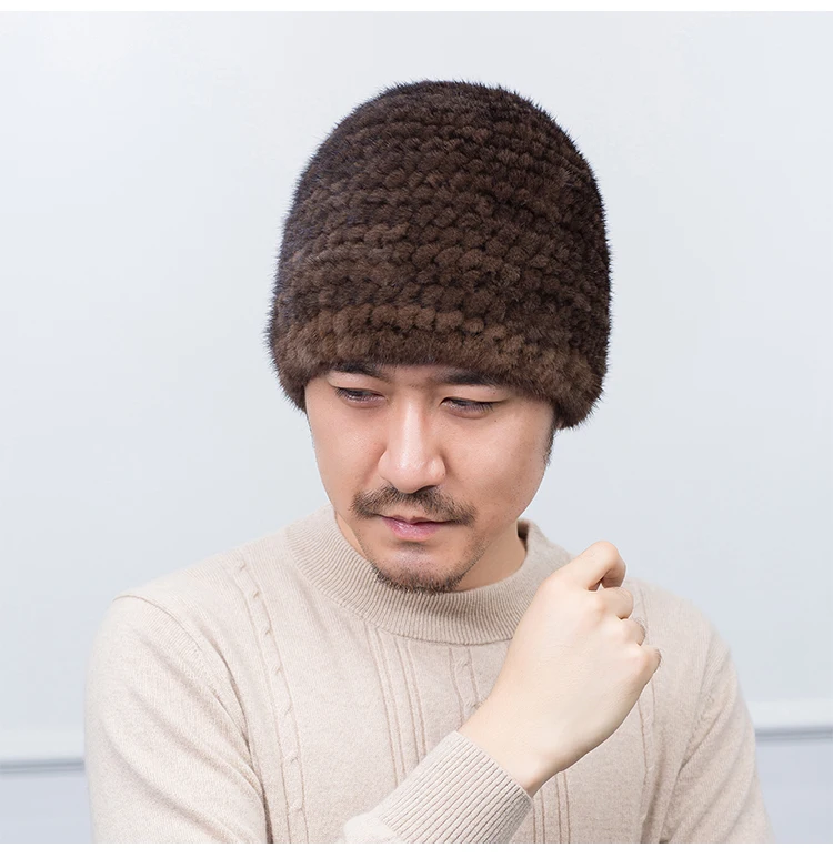 Middle-aged men's mink hat winter warm ear protectors double-sided blister woven fur hat men
