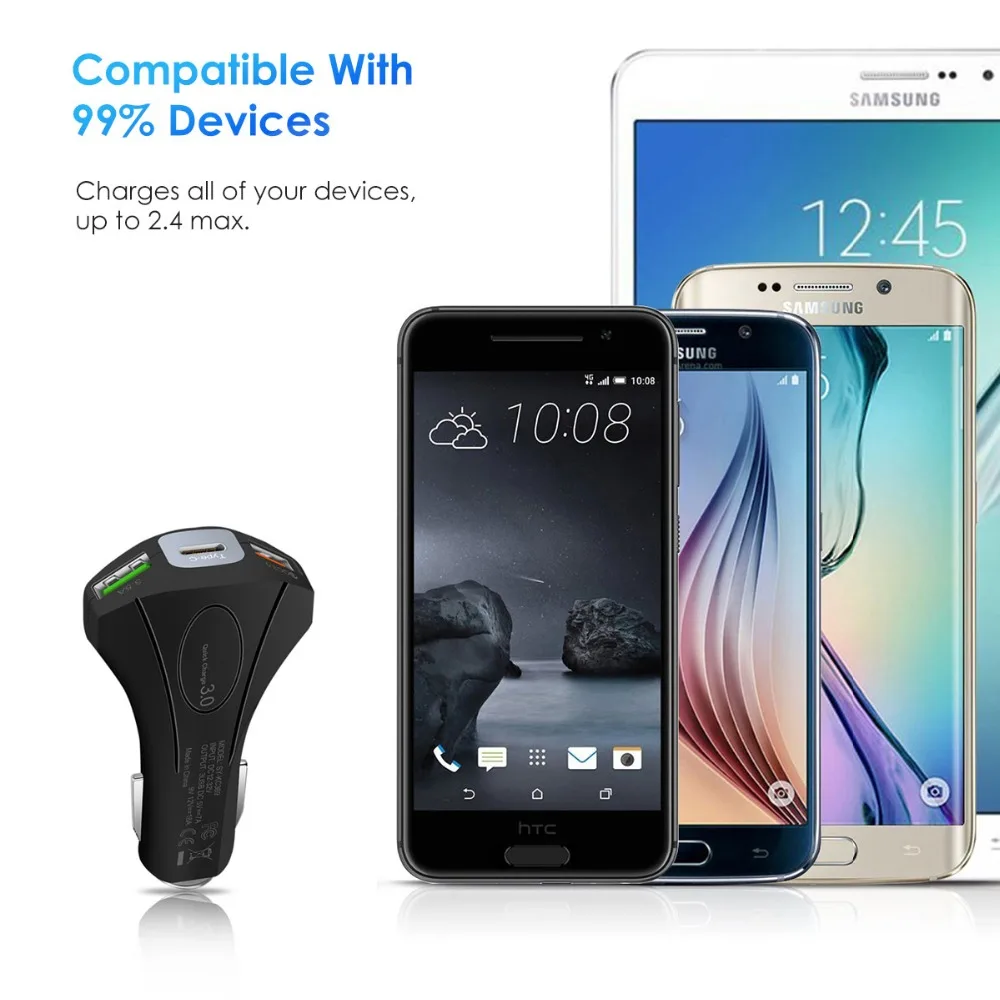 Автомобильное зарядное устройство с двумя портами USB и портом Type-C 40 Вт 3 0 А |