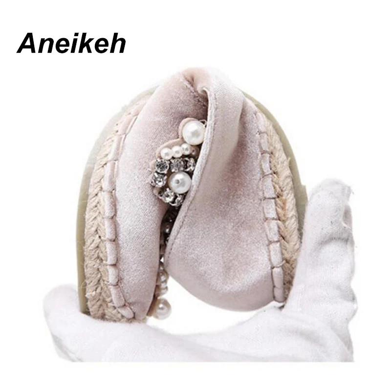 Aneikeh/Осенняя женская обувь на плоской подошве; коллекция года; удобная женская обувь без застежки с круглым носком со стразами; лоферы; повседневная обувь на плоской подошве; цвет розовый