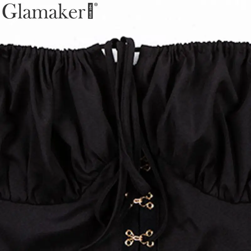 Glamaker, Белый Элегантный укороченный топ на шнуровке с открытыми плечами, сексуальный женский короткий топ с рукавами-фонариками, летние вечерние Клубные майки, уличная одежда