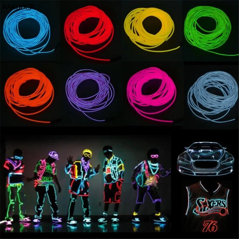 5 м автомобильный гибкий неоновый светильник EL Strip Tube Wire 10 цветов Tape украшение для