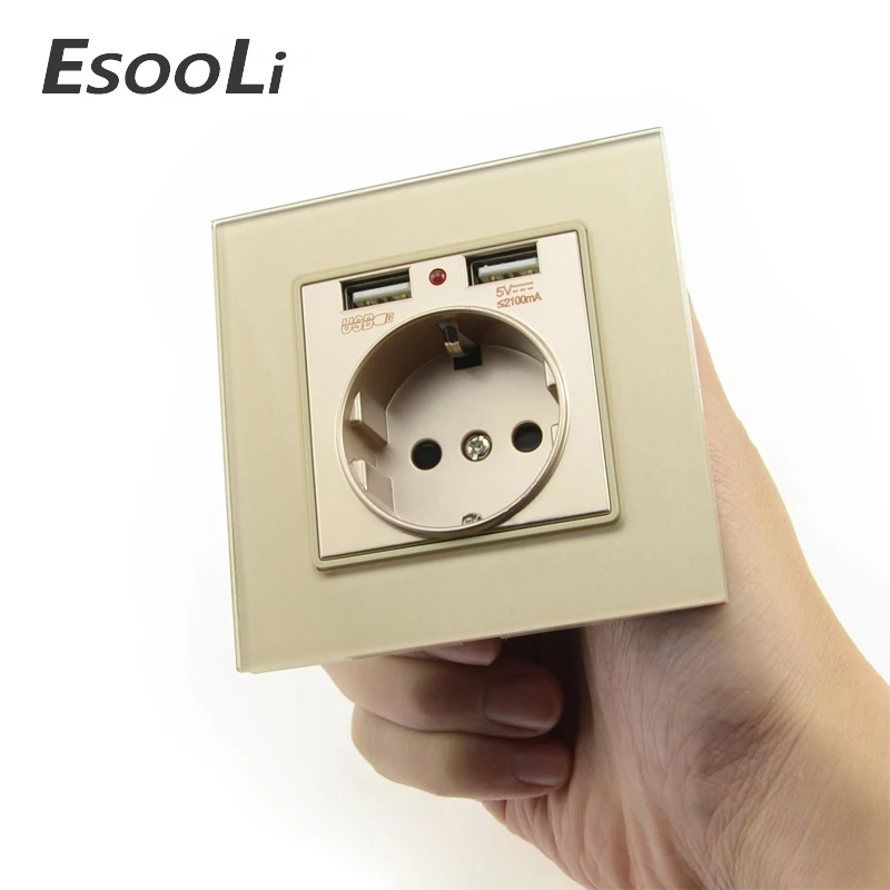 Настенная розетка EsooLi Power 16A европейского стандарта с 2 А двойной usb порт для