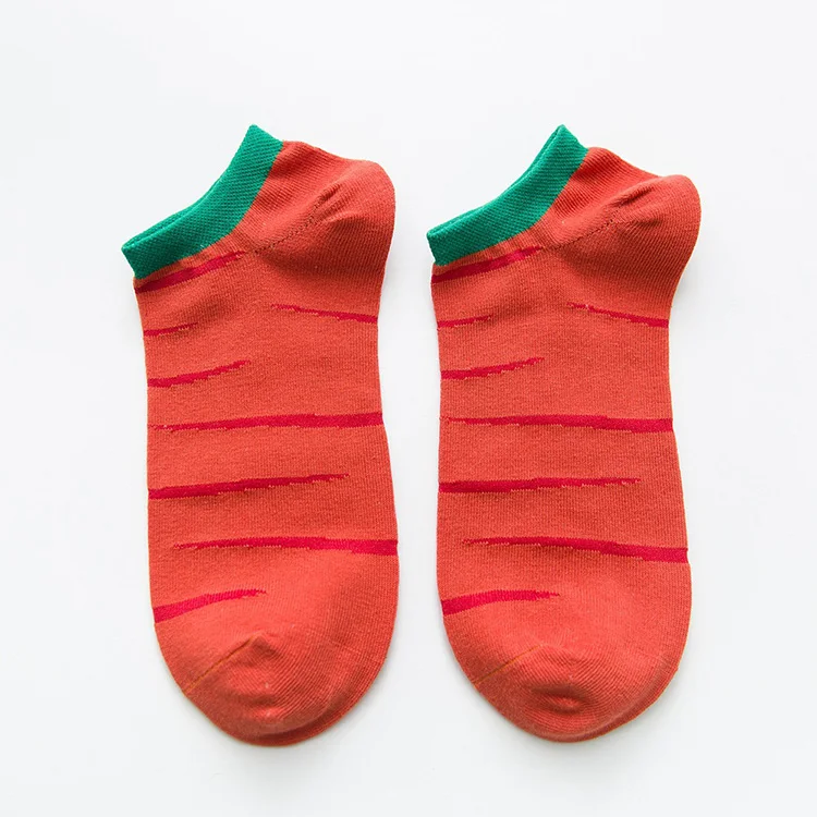 Carrot stripes Для женщин мультфильм носки до лодыжки обезьяна банан морковь, клубника точка полоса пчелы куриных яиц смешной счастливый хлопок расчесывать Femmes Meia носки - Цвет: Carrot stripes