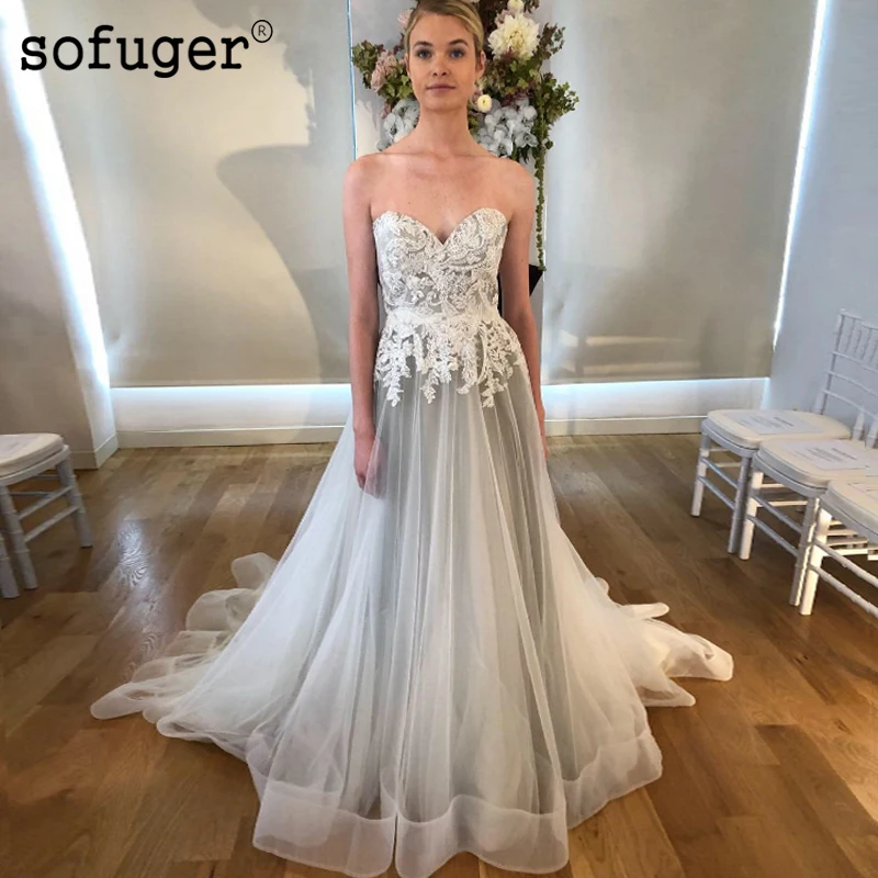 

Summer Tulle Lace Appliques Elegant Wedding Dress Robe De Mariee Sofuge Boho Dubai Arabic Abiti Da Sposa Long Dresses