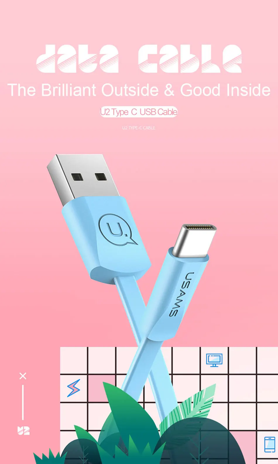 10 шт./партия кабель type-C для samsung Xiaomi type c USB кабель USAMS USB C зарядное устройство синхронизации данных 10 P/L type c кабель для зарядки