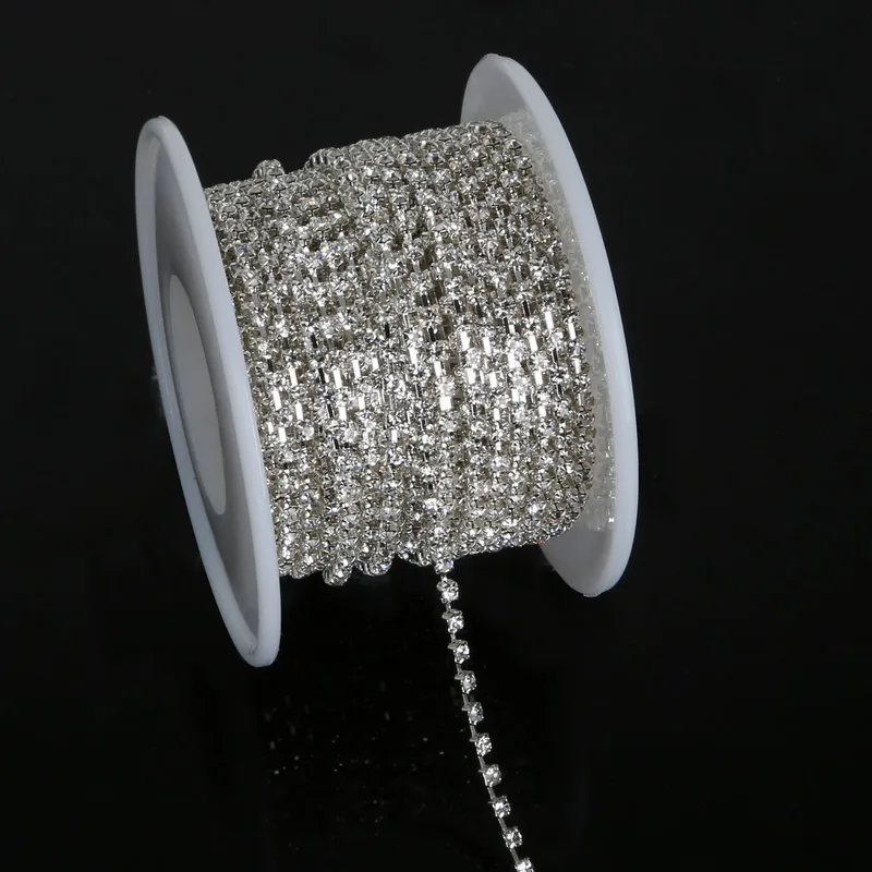 

Wholesale Price Rhinestone Chain Clear Crystal SS6 SS10 SS12 Silver Color Chain DIY Craft Apparel Sew On Jewelry Accessory