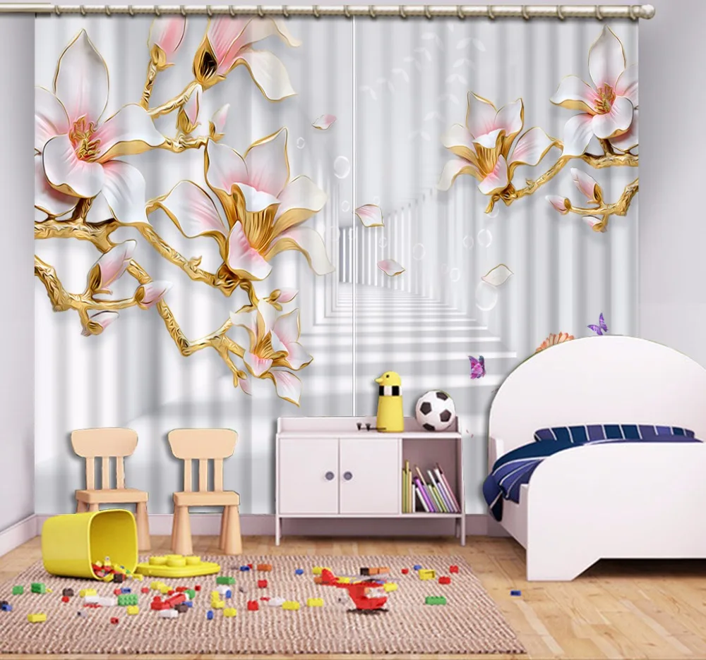 Европейские занавески креативные с изображением цветов затемняющие 3D Оконные