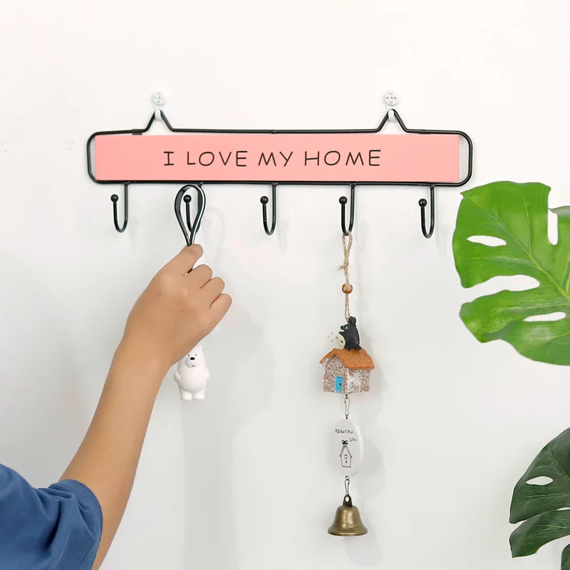 Железная художественная вешалка с розовой доской для подвешивания ключей шляп