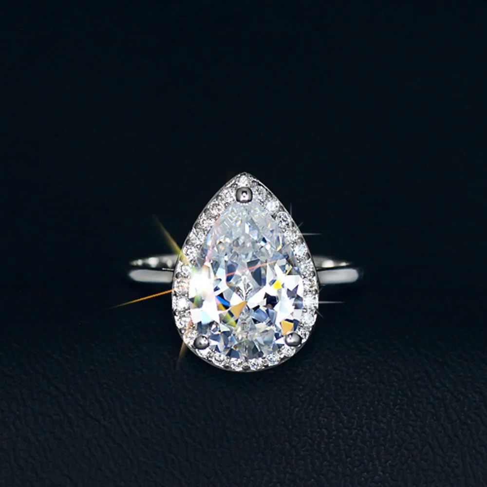 AINUOSHI Teardrop Halo Pear Cut 4 карата кольца стерлингового серебра 925 пробы для женщин обручальное свадебное кольцо украшения на свадьбу, годовщину
