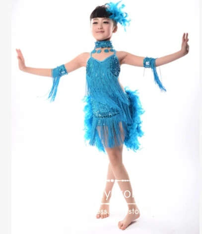 Детский танцевальный костюм с блестками и перьями|dance dress for girls|latin dance dressdance |